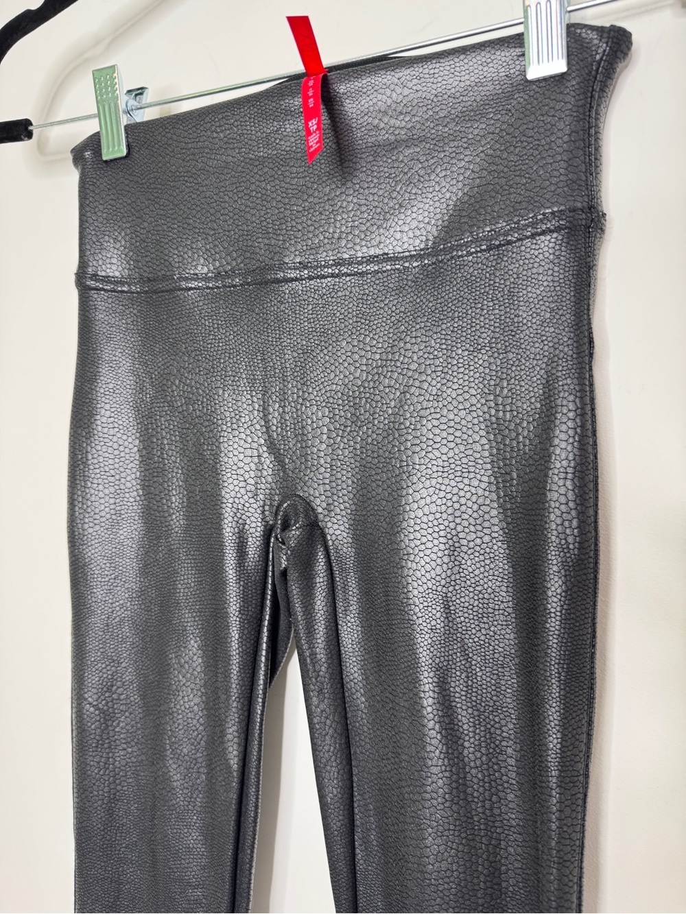SPANX Black Faux Leather Pebbled Croc High-Rise Leggings